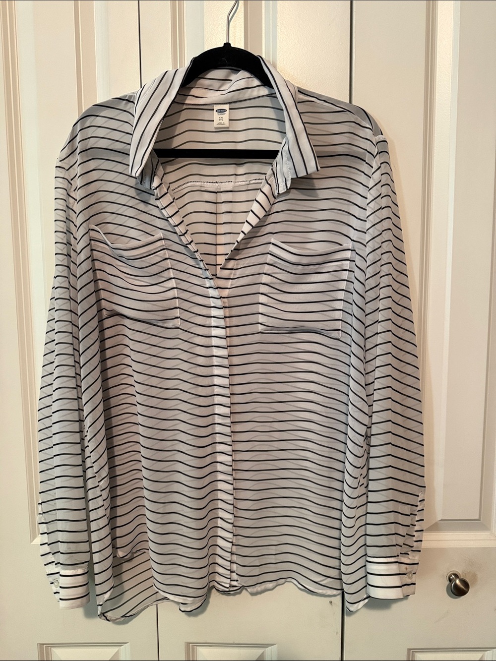 Old Navy Sheer White and Black Striped Button-Down Shirt